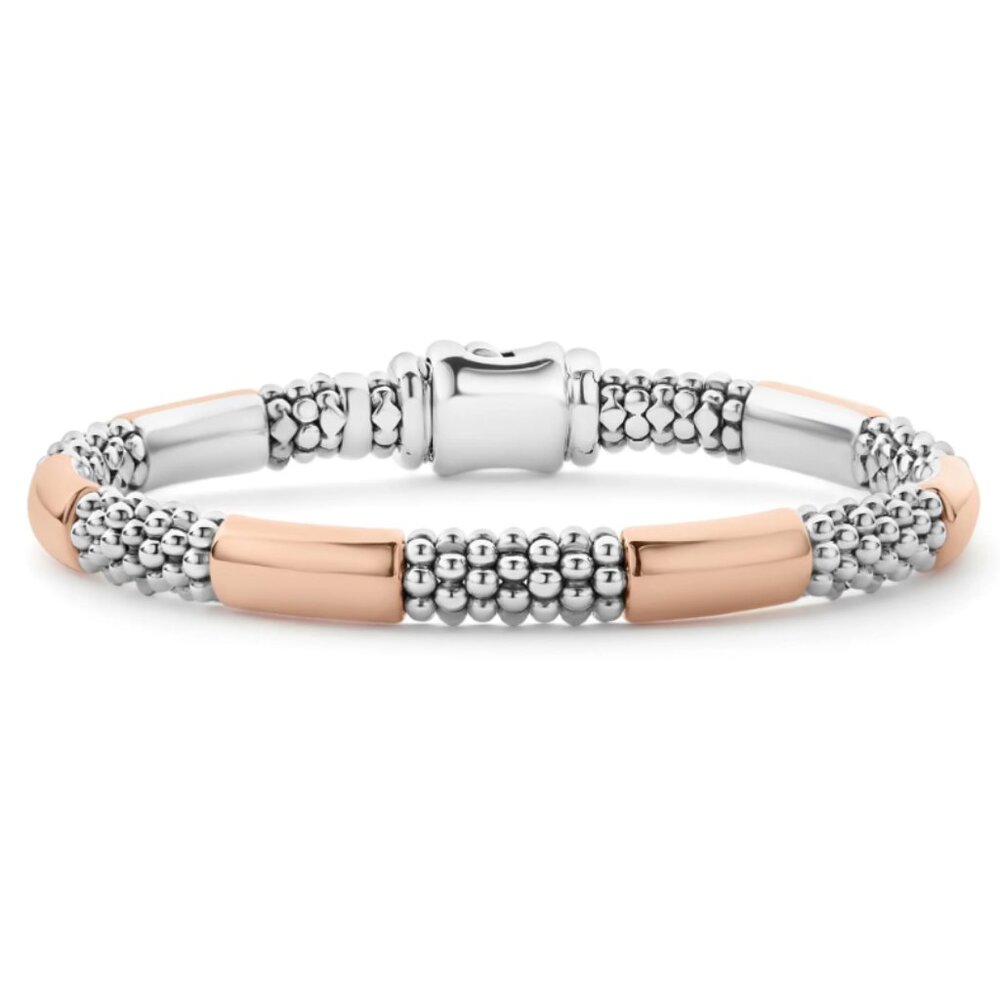 High Bar  Rose Gold Station Caviar Bracelet | 6mm from Lagos Sz 6 - Picture 2 of 11